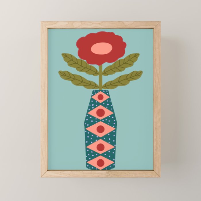 Groovy Floral Vase - Green  Mini Art Print Gallery Image 1