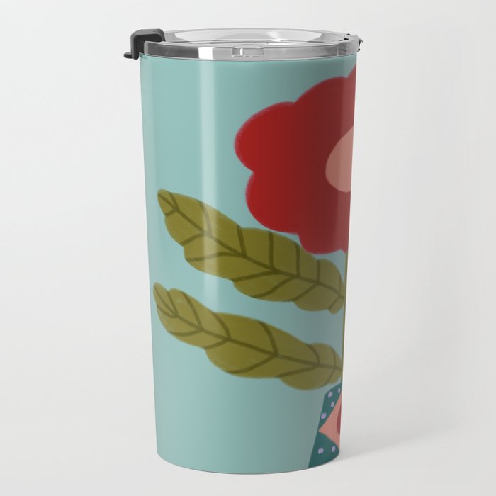 Groovy Floral Vase - Green  Travel Mug Gallery Image 3
