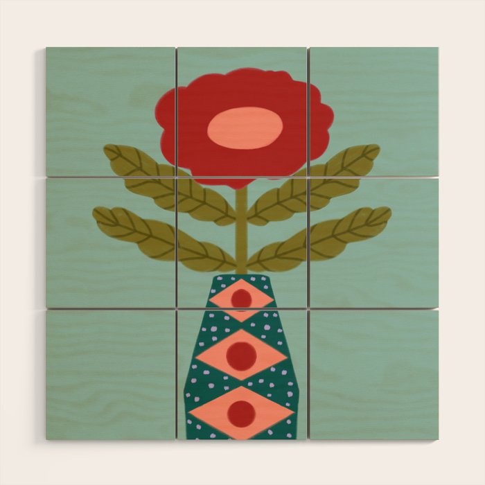 Groovy Floral Vase - Green  Wood Wall Art Gallery Image 1