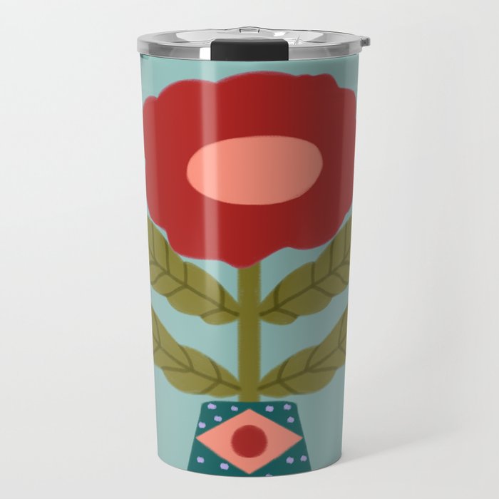 Groovy Floral Vase - Green  Travel Mug Gallery Image 1