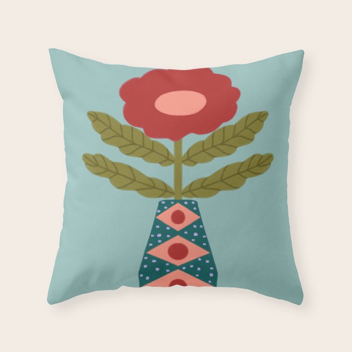 Groovy Floral Vase - Green  Throw Pillow Gallery Image 6
