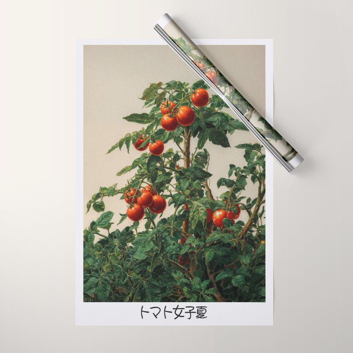 Japandi Wall Art Tomato Girl Summer Japanese Art Botanical Wall Art Sage Green Poster Maximalist Art Wrapping Paper Gallery Image 1