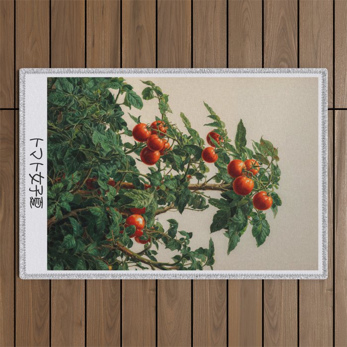Japandi Wall Art Tomato Girl Summer Japanese Art Botanical Wall Art Sage Green Poster Maximalist Art Outdoor Rug Gallery Image 1