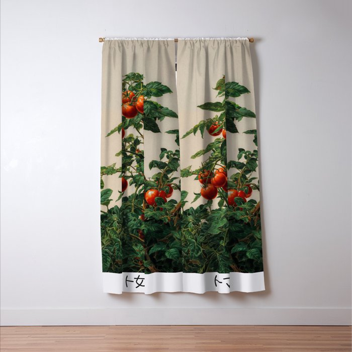 Japandi Wall Art Tomato Girl Summer Japanese Art Botanical Wall Art Sage Green Poster Maximalist Art Window Curtain Gallery Image 3