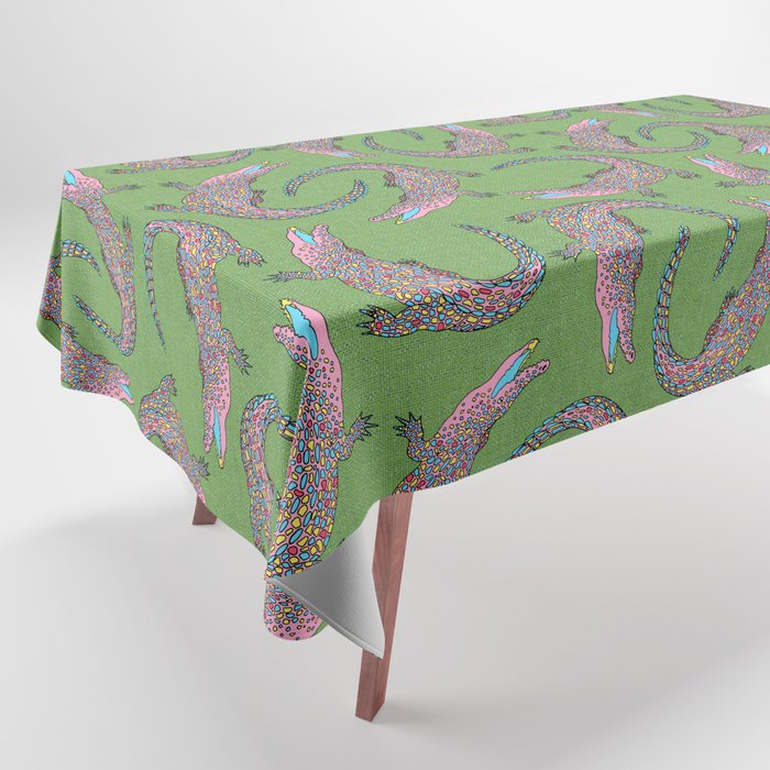 Crocodiles (Textured Green and Pink) Tablecloth Gallery Image 1