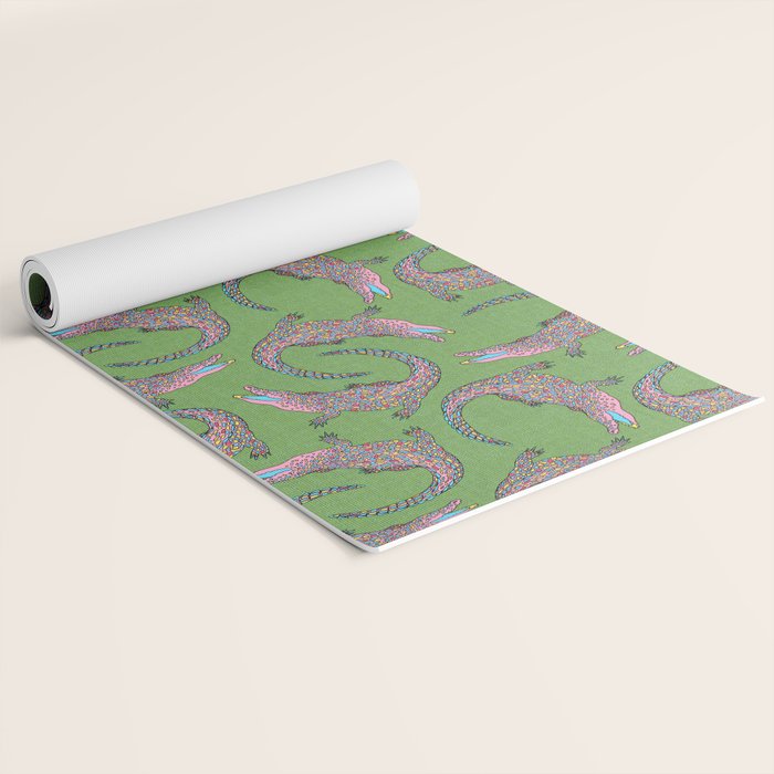 Crocodiles (Textured Green and Pink) Yoga Mat Gallery Image 2