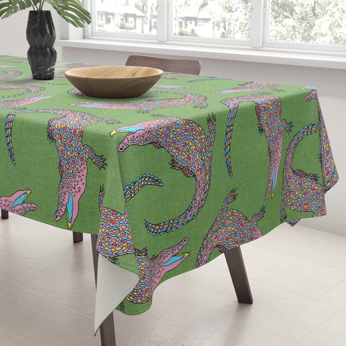 Crocodiles (Textured Green and Pink) Tablecloth Gallery Image 3