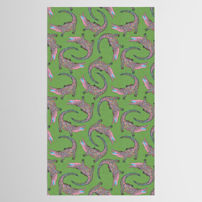 Crocodiles (Textured Green and Pink) Tablecloth Gallery Image 2