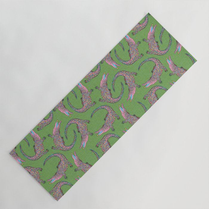 Crocodiles (Textured Green and Pink) Yoga Mat Gallery Image 1