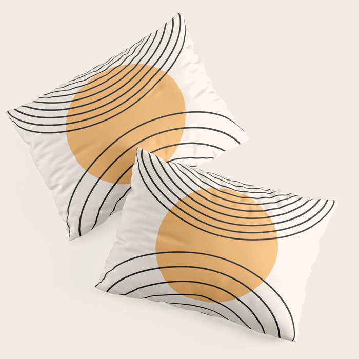 Geometric Lines in Black and Beige 29 (Rainbow and Sun Abstraction) Pillow Sham Gallery Image 1