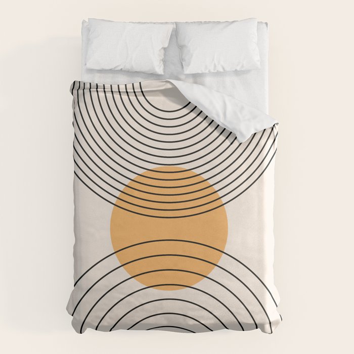 Geometric Lines in Black and Beige 29 (Rainbow and Sun Abstraction) Duvet Cover Gallery Image 6