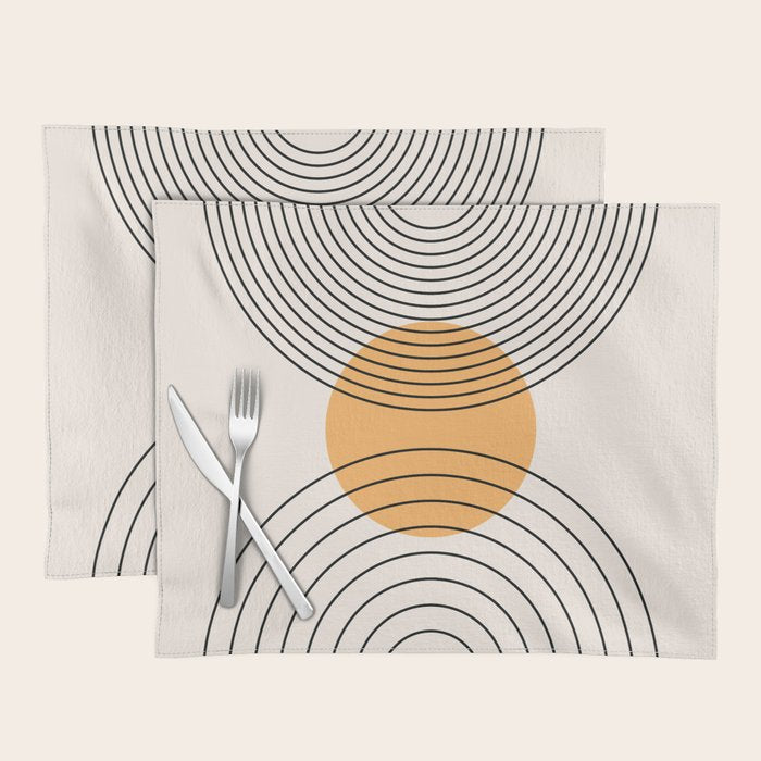Geometric Lines in Black and Beige 29 (Rainbow and Sun Abstraction) Placemat Gallery Image 1