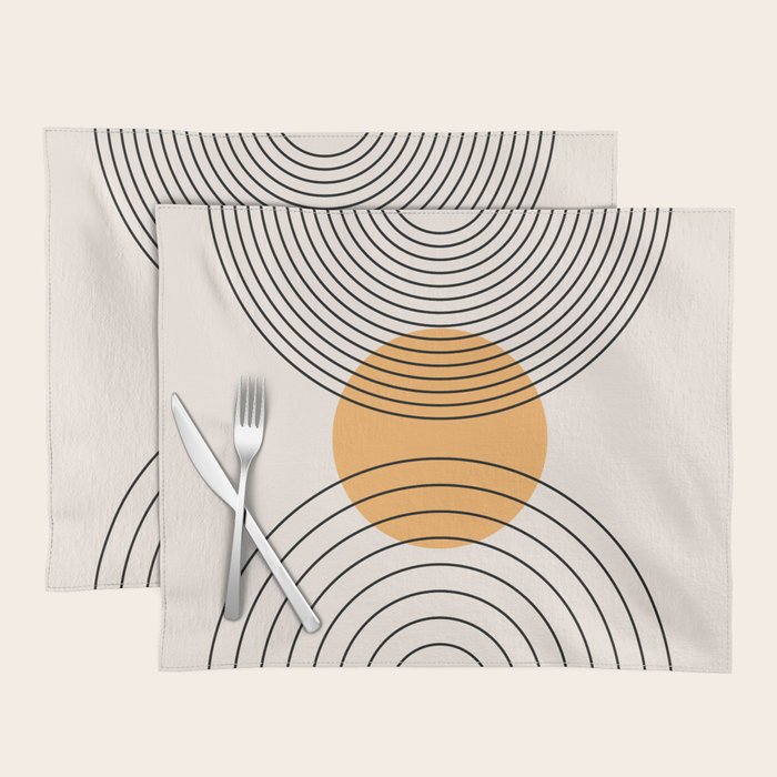 Geometric Lines in Black and Beige 29 (Rainbow and Sun Abstraction) Placemat