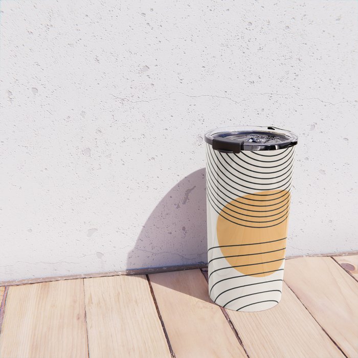 Geometric Lines in Black and Beige 29 (Rainbow and Sun Abstraction) Travel Mug Gallery Image 4