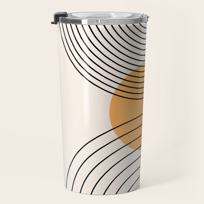 Geometric Lines in Black and Beige 29 (Rainbow and Sun Abstraction) Travel Mug Gallery Image 3