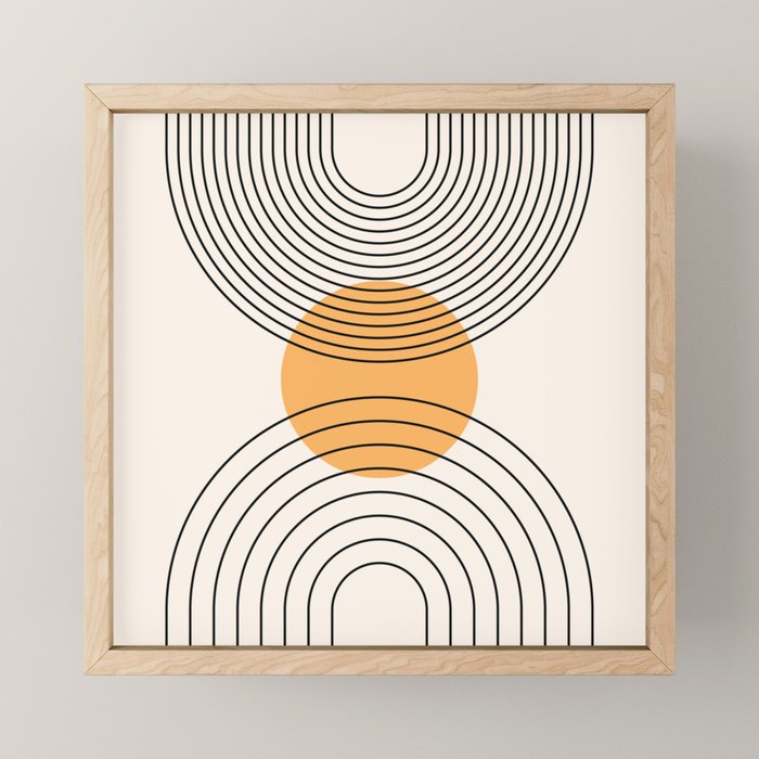 Geometric Lines in Black and Beige 29 (Rainbow and Sun Abstraction) Mini Art Print Gallery Image 1