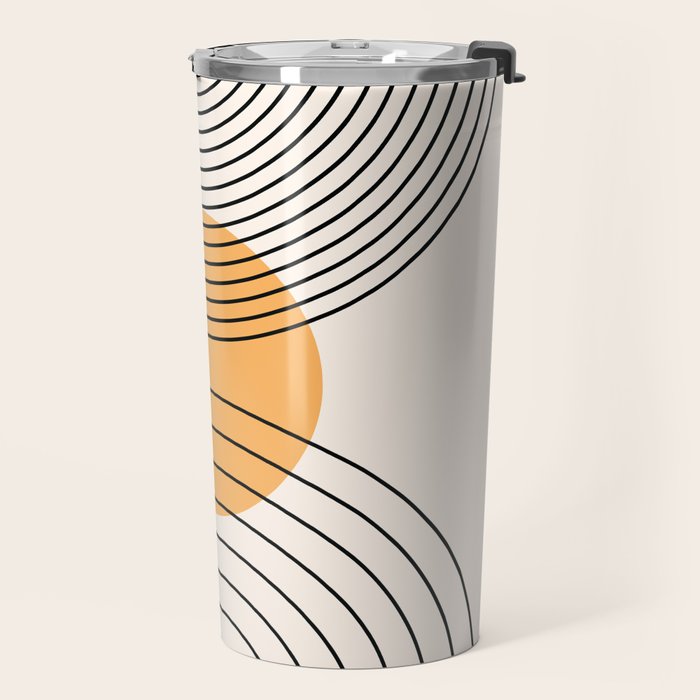 Geometric Lines in Black and Beige 29 (Rainbow and Sun Abstraction) Travel Mug Gallery Image 2