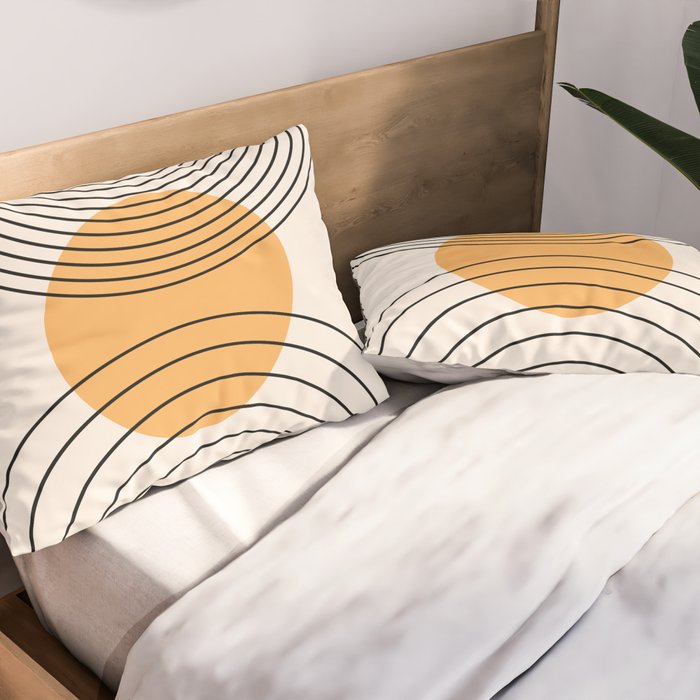 Geometric Lines in Black and Beige 29 (Rainbow and Sun Abstraction) Pillow Sham Gallery Image 2
