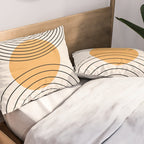 Geometric Lines in Black and Beige 29 (Rainbow and Sun Abstraction) Pillow Sham Gallery Image 2