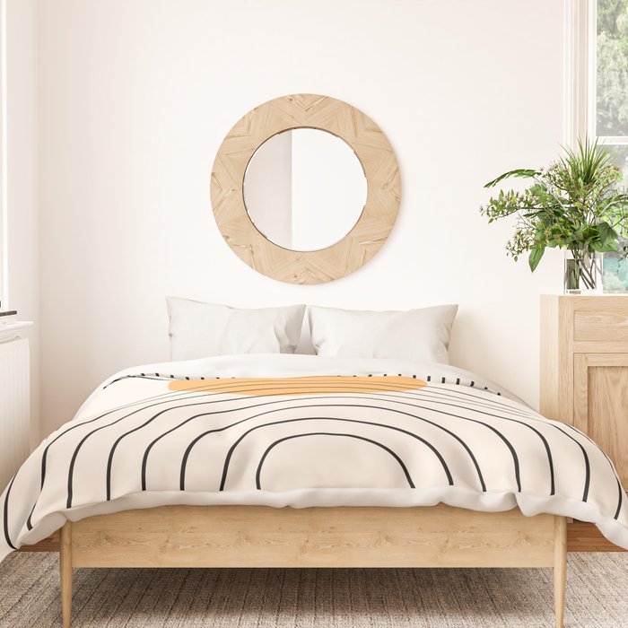 Geometric Lines in Black and Beige 29 (Rainbow and Sun Abstraction) Duvet Cover Gallery Image 3