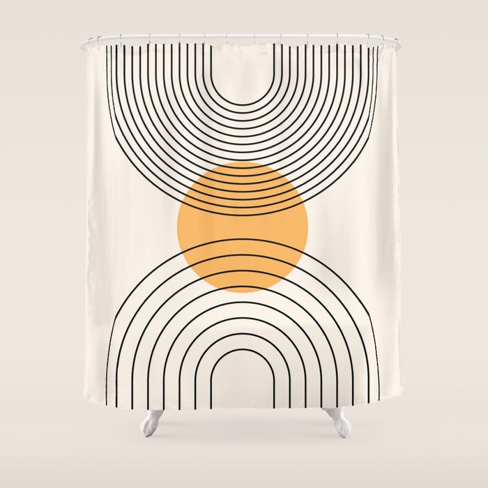 Geometric Lines in Black and Beige 29 (Rainbow and Sun Abstraction) Shower Curtain Gallery Image 1