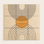 Geometric Lines in Black and Beige 29 (Rainbow and Sun Abstraction) Wood Wall Art Gallery Image 1