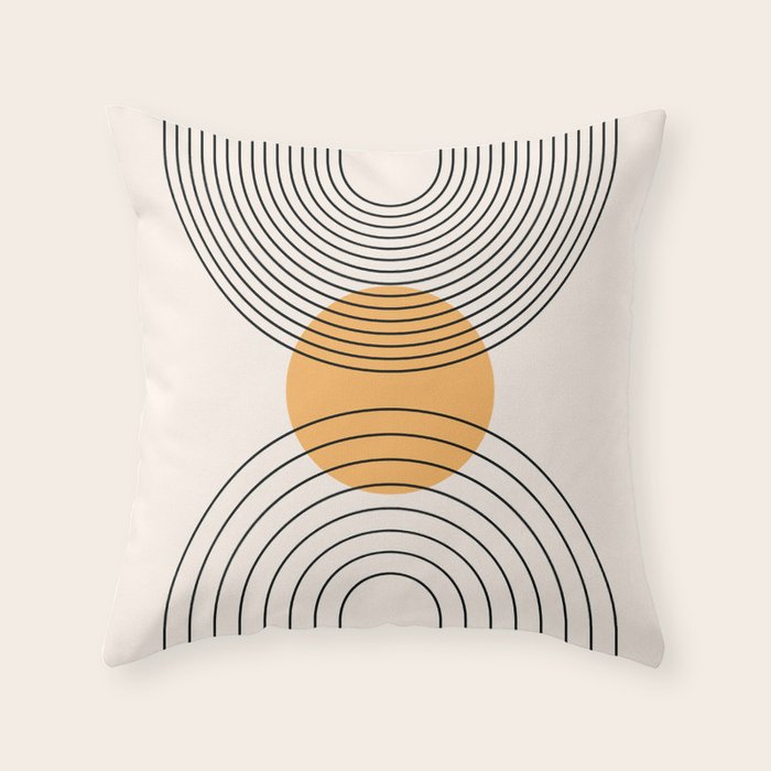 Geometric Lines in Black and Beige 29 (Rainbow and Sun Abstraction) Throw Pillow Gallery Image 1