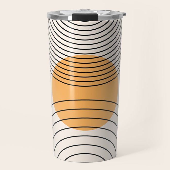 Geometric Lines in Black and Beige 29 (Rainbow and Sun Abstraction) Travel Mug Gallery Image 1