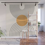 Geometric Lines in Black and Beige 29 (Rainbow and Sun Abstraction) Wall Mural Gallery Image 1
