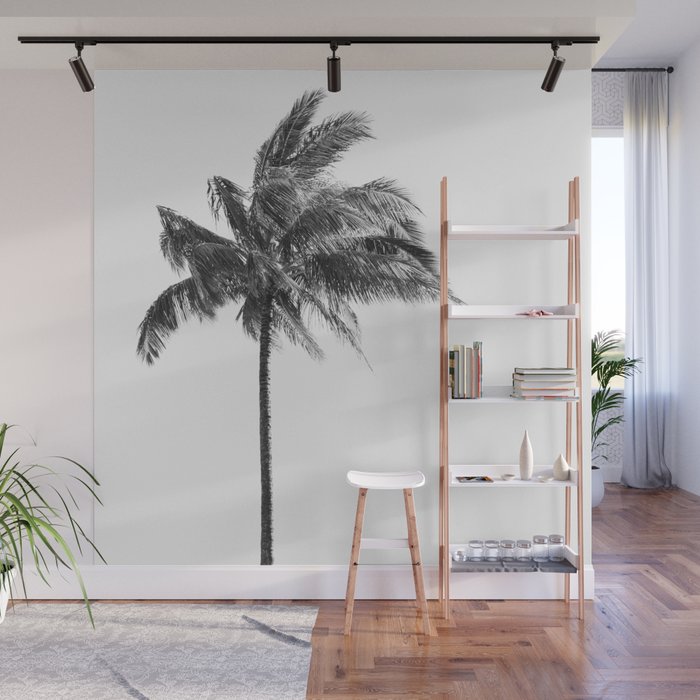 Maui Palm Tree - Black and White Photography Wall Mural Gallery Image 1