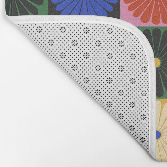 Retro Flowers Check Pattern XV Bath Mat Gallery Image 2