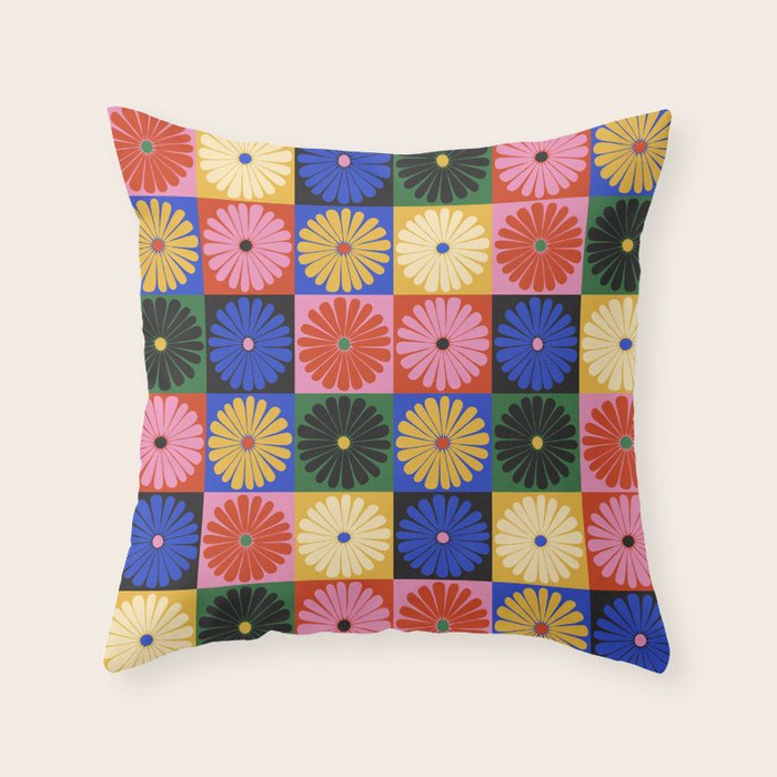 Retro Flowers Check Pattern XV Throw Pillow Gallery Image 6
