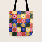 Retro Flowers Check Pattern XV Tote Bag Gallery Image 1
