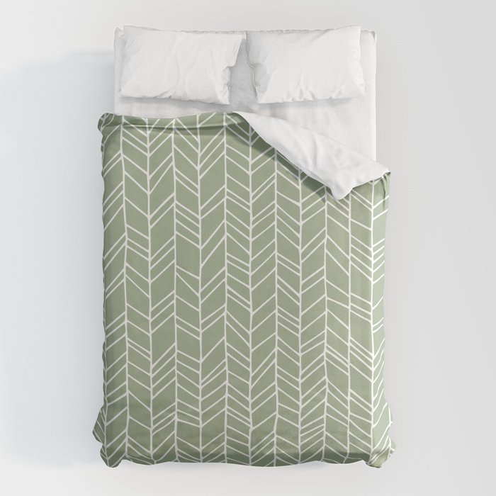 Rustic Herringbone in Sage Green Duvet Cover Gallery Image 6