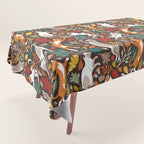 Autumn joy // brown oak background cats dancing with many leaves in fall colors Tablecloth Gallery Image 1
