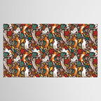 Autumn joy // brown oak background cats dancing with many leaves in fall colors Tablecloth Gallery Image 2
