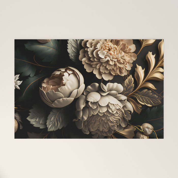 Victorian Cameo and Dark Floral Print Welcome Mat Gallery Image 1
