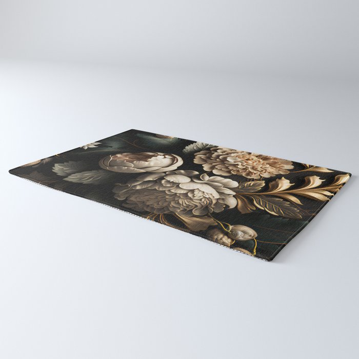 Victorian Cameo and Dark Floral Print Rug Gallery Image 3