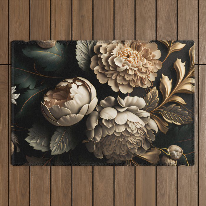 Victorian Cameo and Dark Floral Print Outdoor Rug Gallery Image 1