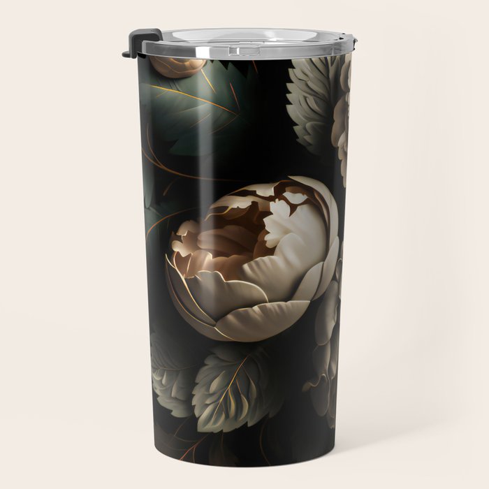 Victorian Cameo and Dark Floral Print Travel Mug Gallery Image 3