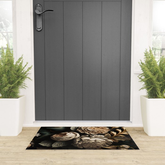 Victorian Cameo and Dark Floral Print Welcome Mat Gallery Image 3