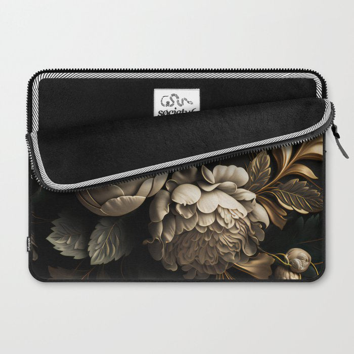 Victorian Cameo and Dark Floral Print Laptop Sleeve Gallery Image 2