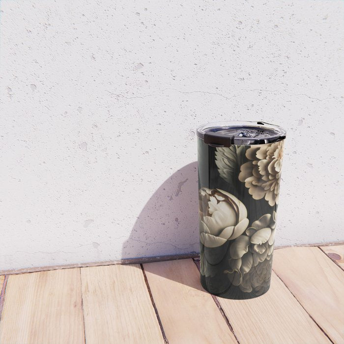 Victorian Cameo and Dark Floral Print Travel Mug Gallery Image 4