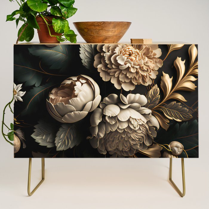 Victorian Cameo and Dark Floral Print Credenza Gallery Image 1