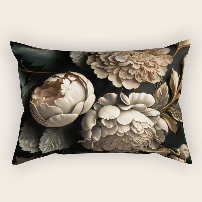 Victorian Cameo and Dark Floral Print Rectangular Pillow Gallery Image 1