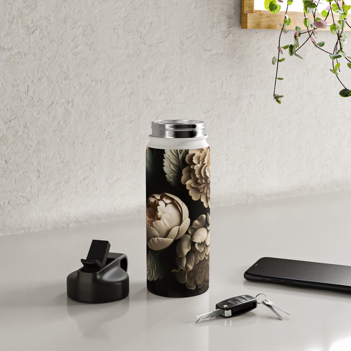 Victorian Cameo and Dark Floral Print Water Bottle Gallery Image 4