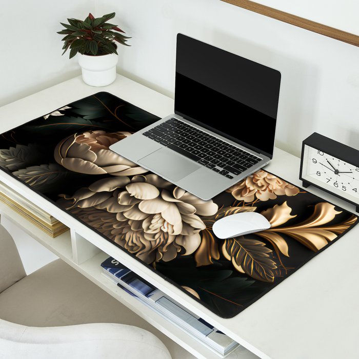 Victorian Cameo and Dark Floral Print Desk Mat Gallery Image 2