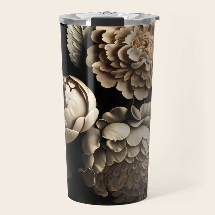 Victorian Cameo and Dark Floral Print Travel Mug Gallery Image 1