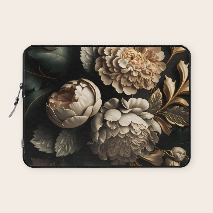 Victorian Cameo and Dark Floral Print Laptop Sleeve Gallery Image 1