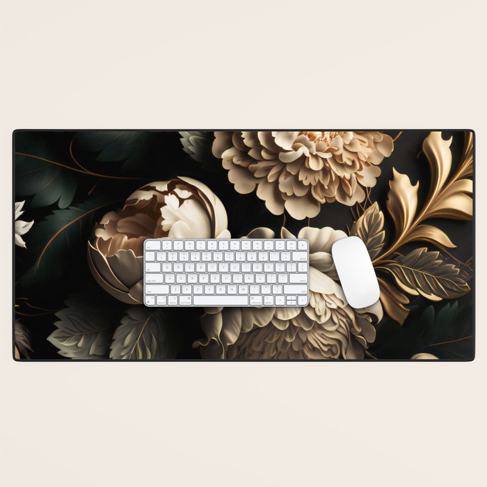 Victorian Cameo and Dark Floral Print Desk Mat Gallery Image 1